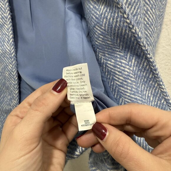 LC Lauren Conrad Coat Womens Small Blue Herringbone Wool Blend Button Front - Picture 4 of 10